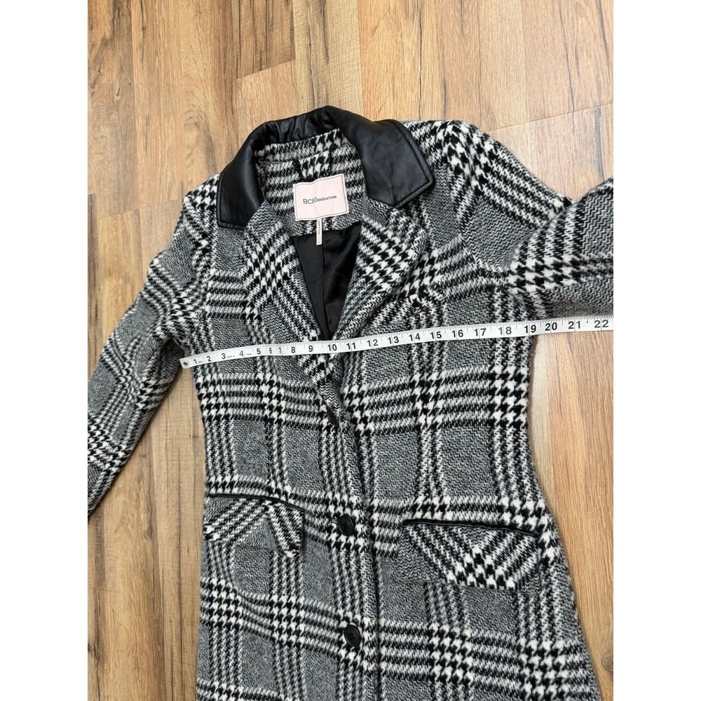 BCBGeneration Plaid Coat Faux Leather Collar Black White Women's S - Picture 8 of 9